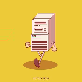 retro walking computer illustration  mascot vector