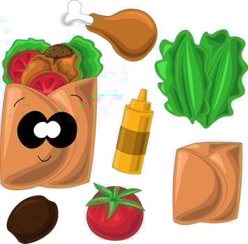 Ingredients for making tasty, big, fast Shawarma vector