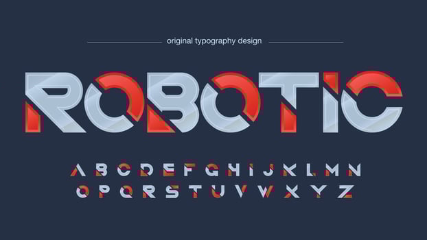 red and metallic sliced futuristic artistic font vector