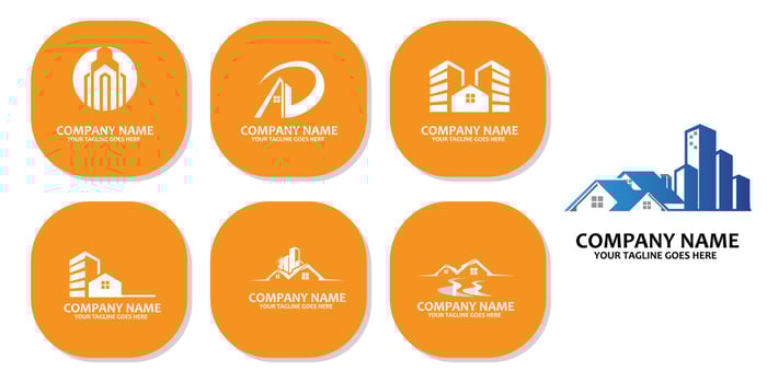 Urban building construction logo icon symbol, house, apartment, city view vector