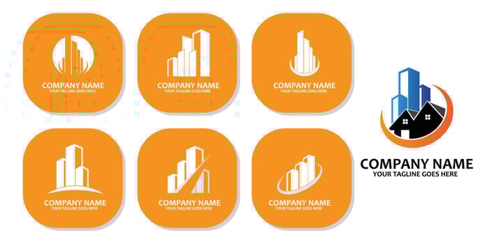 Urban building construction logo icon symbol, house, apartment, city view vector