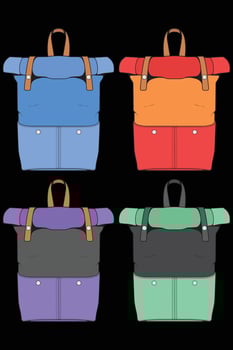 Set of vector Colorful Backpacks. Backpacks for schoolchildren, students, travellers and tourists. Back to School rucksack flat vector illustrations isolated.