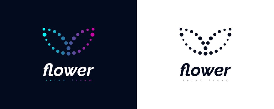 Abstract Geometric Flower Logo in Colorful Gradient with Dots Style. Leaf Logo or Icon. Modern Flower Logo for Spa, Salon, Cosmetic, Boutique, or Fashion Brand vector