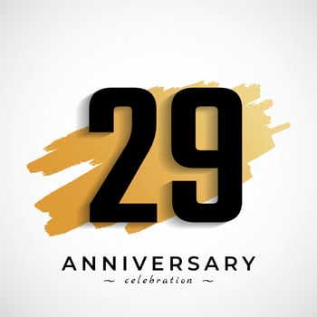 29 Year Anniversary Celebration with Gold Brush Symbol. Happy Anniversary Greeting Celebrates Event Isolated on White Background vector