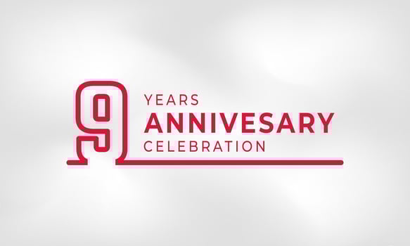 9 Year Anniversary Celebration Linked Logotype Outline Number Red Color for Celebration Event, Wedding, Greeting card, and Invitation Isolated on White Texture Background vector