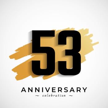 53 Year Anniversary Celebration with Gold Brush Symbol. Happy Anniversary Greeting Celebrates Event Isolated on White Background vector