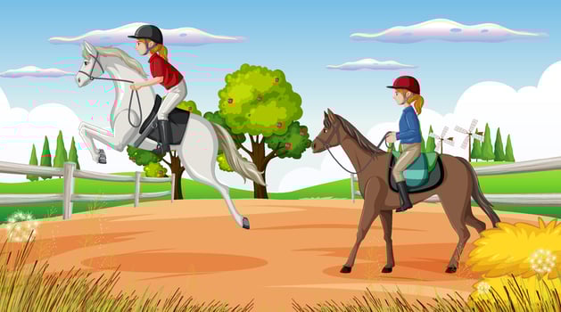 Horse riding scene with jockey and horse vector
