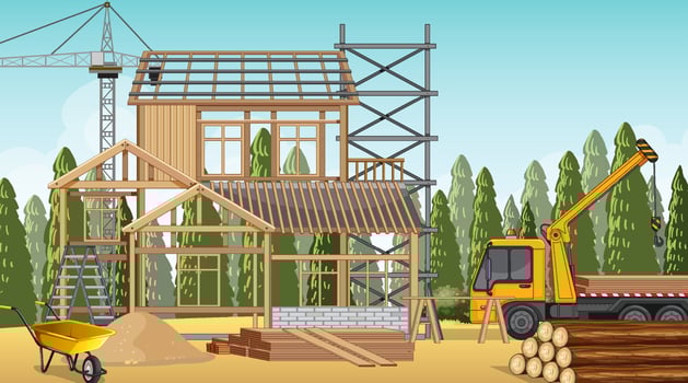 House construction site scene vector