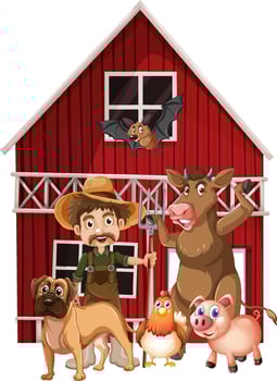 Farming theme with farmer and animals vector