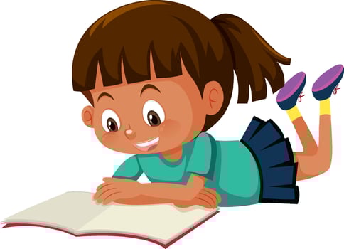 A girl lay down reading a book vector