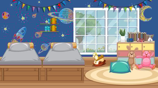 Scene of bedroom with two beds vector