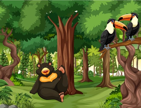 Forest scene with wild animals vector