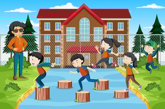Playground stepping stump with children vector