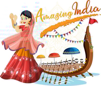 Amazing India lettering with Indian woman vector