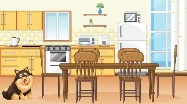 Set of different domestic animals in kitchen vector