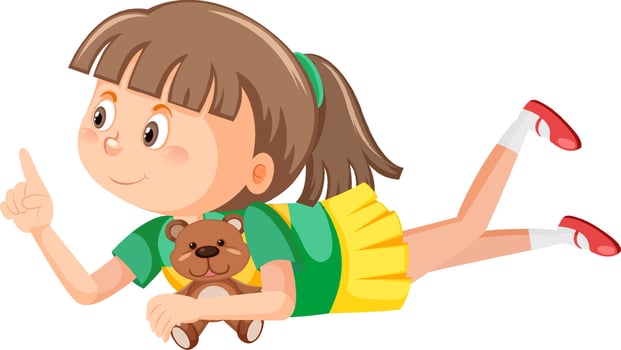 Happy girl holding teddy bear vector