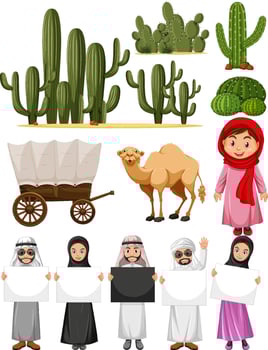 Arabic people holding blank sign vector