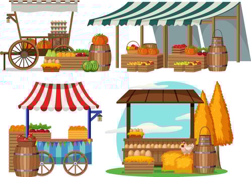 Flea market concept with set of different stores vector