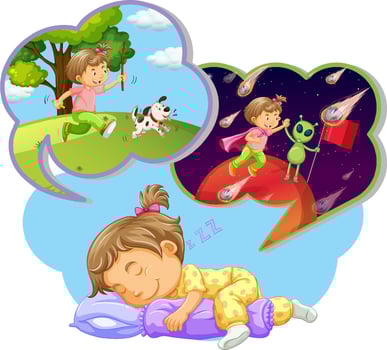 Girl sleeping and dreaming of playing vector