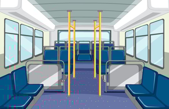Bus interior with empty blue seats vector