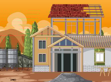 Building construction site scene vector
