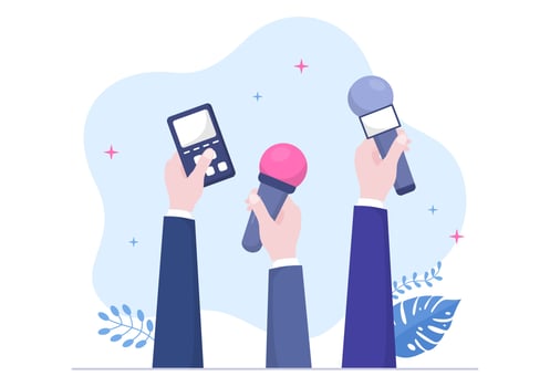 Journalism or Social Broadcasting with Equipment, News, Microphones, Reporter and Interview Speech Media Event in Flat Style Cartoon Illustration vector