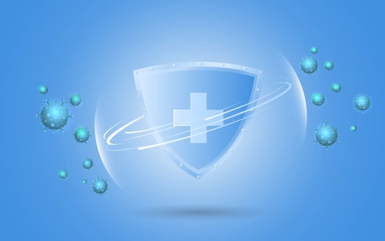 Illustration of a shield protects from virus vector