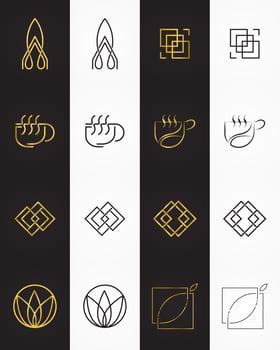 Minimalist logo set golden and monochrome color. vector