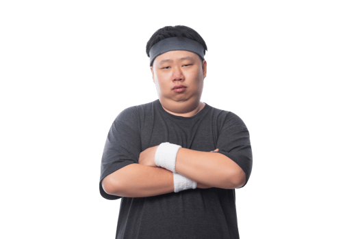 Young asian fat man is exercising, Png file