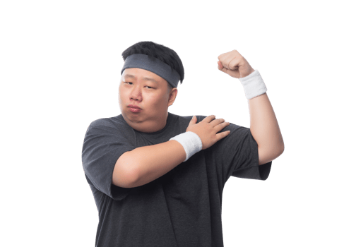 Young asian fat man is exercising, Png file