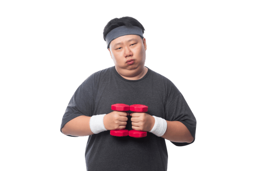 Young Asian fat man is exercising with his dumbbell, Png file
