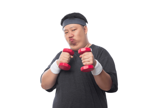 Young Asian fat man is exercising with his dumbbell, Png file