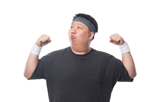 Young asian fat man is exercising, Png file
