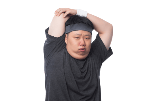 Young asian fat man is exercising, Png file