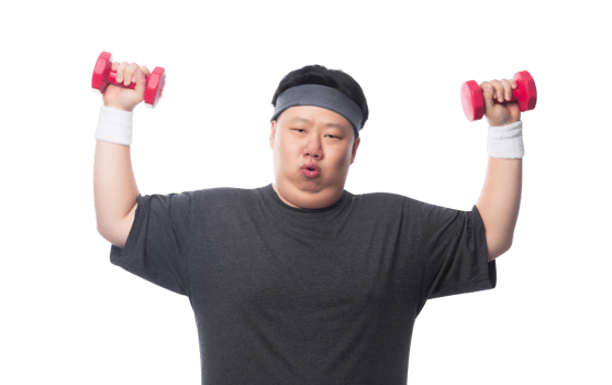 Young Asian fat man is exercising with his dumbbell, Png file