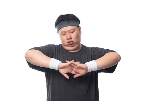 Young asian fat man is exercising, Png file