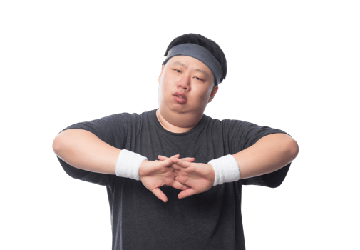 Young asian fat man is exercising, Png file