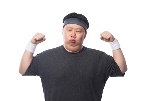 Young asian fat man is exercising, Png file