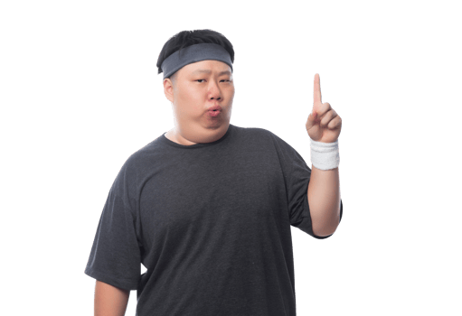 Young asian fat man is exercising, Png file