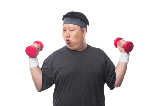 Young Asian fat man is exercising with his dumbbell, Png file