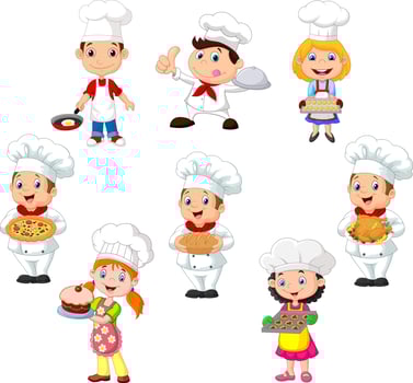 Collection of children cook chef on white background vector
