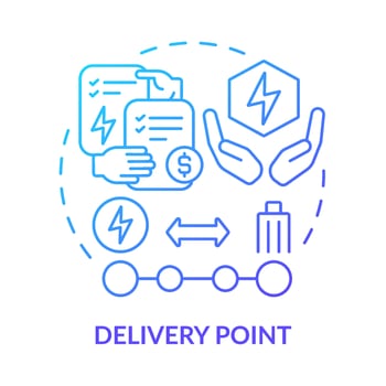 Delivery point blue gradient concept icon. Energy transmission utilities technology. PPA sales abstract idea thin line illustration. Isolated outline drawing. Myriad Pro-Bold fonts used vector