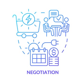 Negotiation blue gradient concept icon. Dispute contract. Terms of sales energy. Work of PPA abstract idea thin line illustration. Isolated outline drawing. Myriad Pro-Bold fonts used vector