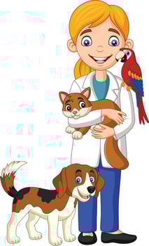 Cartoon female veterinarian examining pets vector