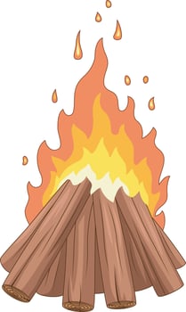 Campfire with stones and wooden vector
