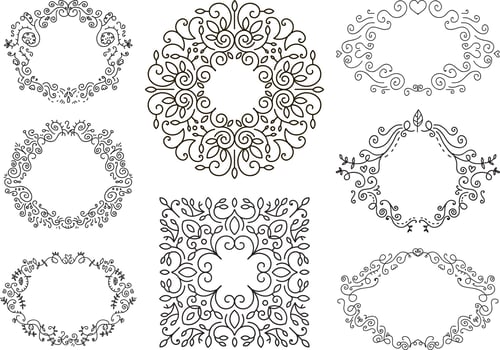 set of vector doodle hand drawn floral black vintage frames