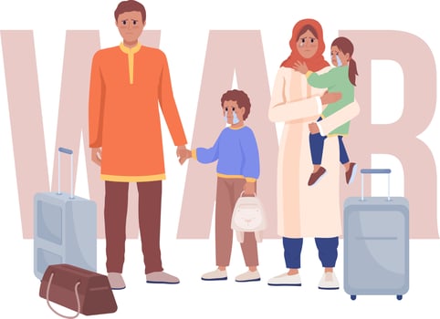 Refugee family 2D vector isolated illustration