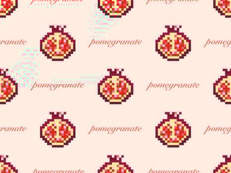 Pomegranate cartoon character seamless pattern on orange background.Pixel style vector