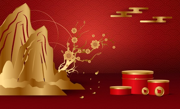 Podium and background for  Chinese new year,Chinese Festivals,  Mid Autumn Festival , flower and asian elements on background. vector