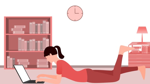 woman using laptop on floor vector
